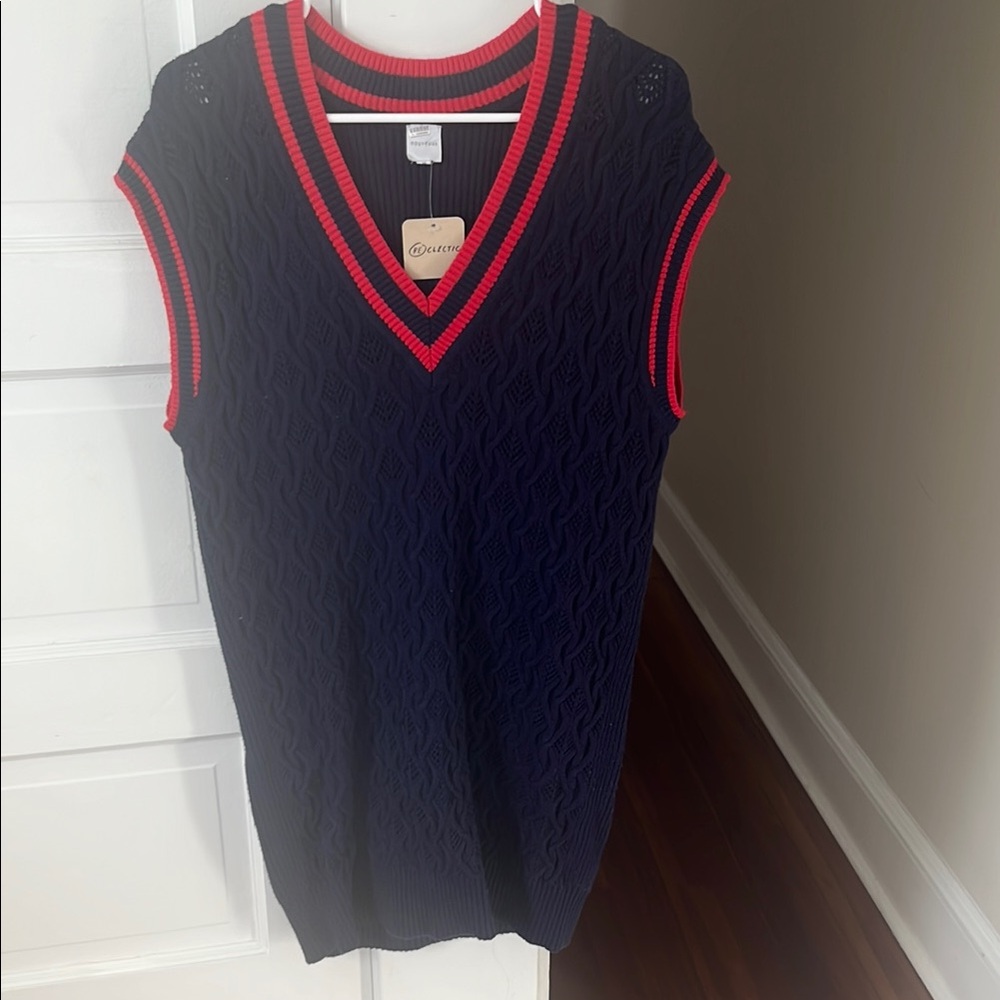 NWT Anthropologie Navy and Red Knit sweater vest dress